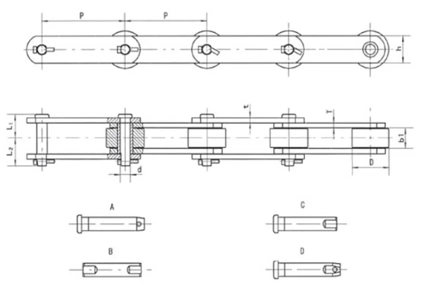Sugar chains with straight plate technical drawing Sugar chains with straight plate technical drawing